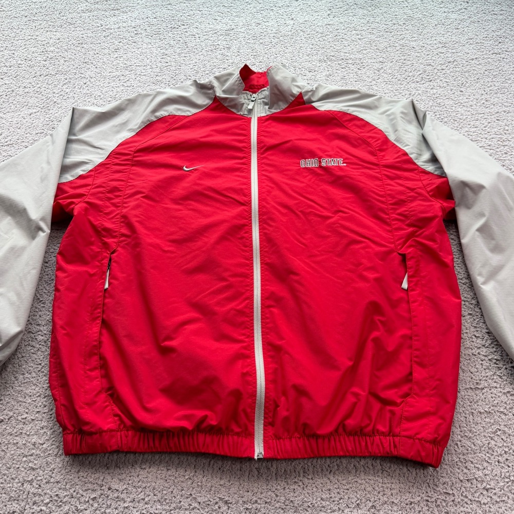 Nike Ohio State Buckeyes Windbreaker Jacket Red Grey Men Medium 2004 Vintage